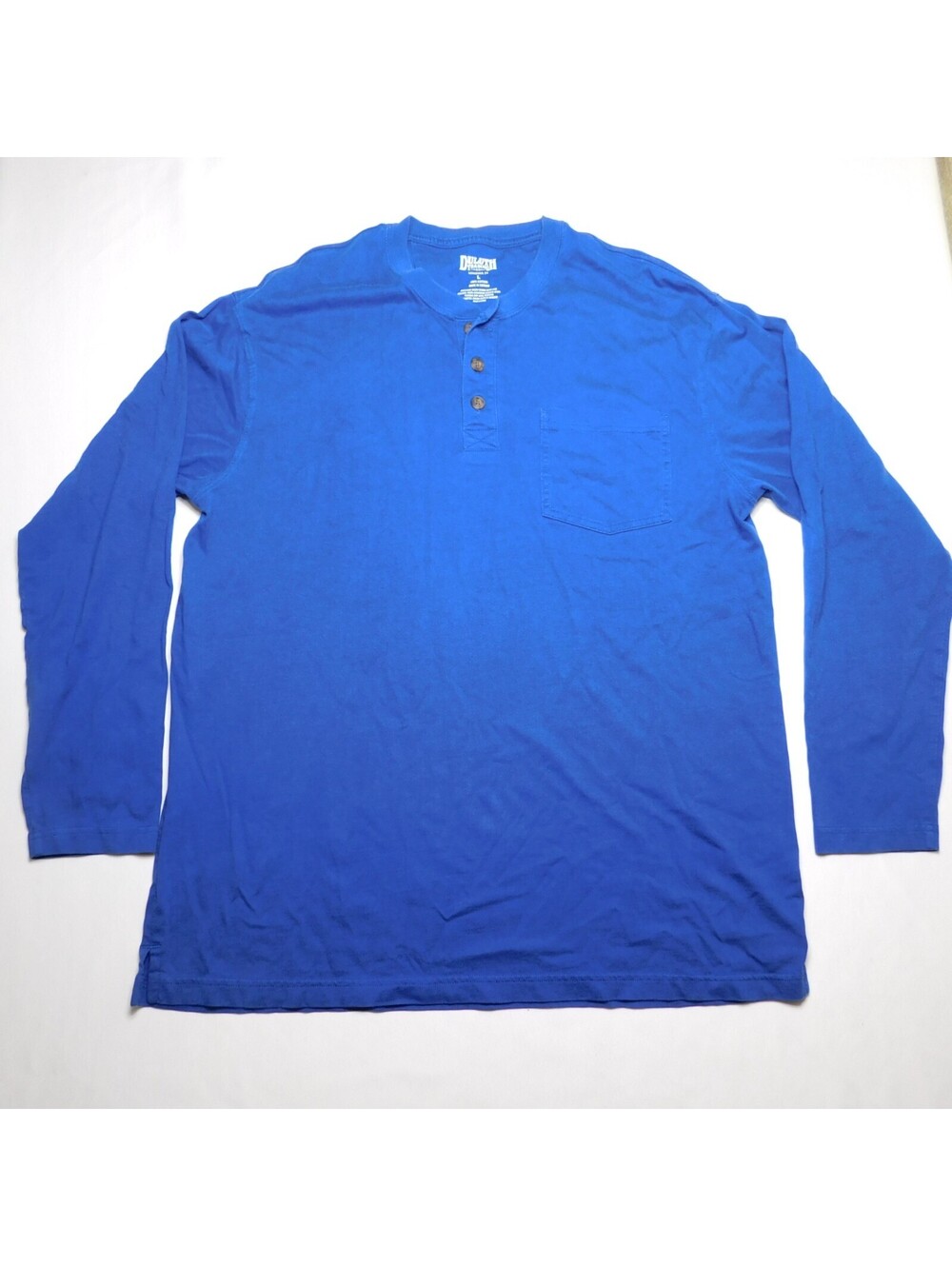 Duluth Trading Co Men’s Size L Blue Longtail T Long Sleeve Henley Shirt Pocket